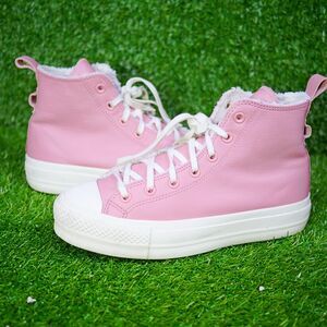 Converse Chuck Taylor All Star Lift Hi Pink Sherpa Platform Sneakers - Women's 9